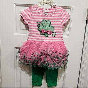 Bonnie Baby Pink Striped Tulle Dress with Green Shamrock